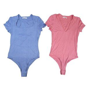 Wasabi + Mint Short Sleeve V-Neck Bodysuit In Periwinkle Blue S